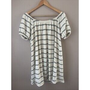 American Eagle Women’s Cream Green Stripe Short Sleeve Mini Dress Size M